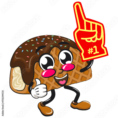 cute choco taco ice cream mascot character vector illustration raise finger foam, work of hand drawn