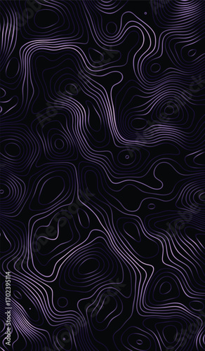 Topographic Contour Lines Vector Illustration in Purple on Black