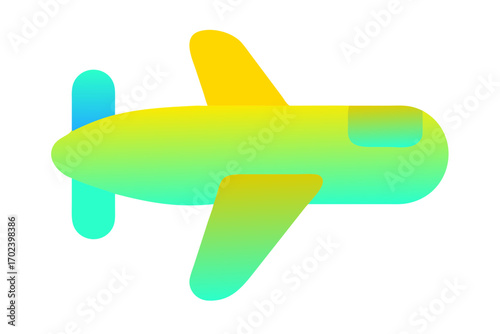 Simple cartoon airplane with a vibrant gradient of yellow green and blue on a black background