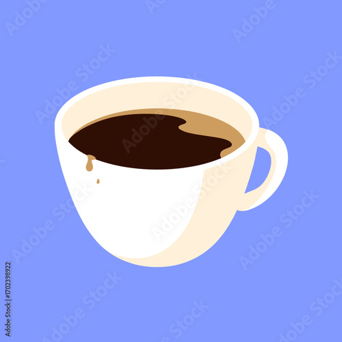 Isometric Coffee Cup with Dark Brew and Handle on Blue Background Vector Illustration