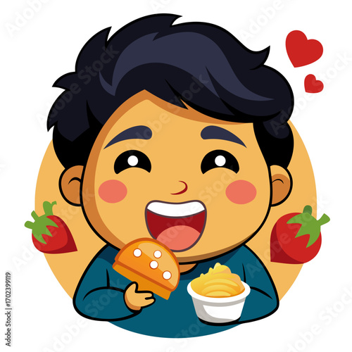 Joyful yellow emoji with tongue out and eyes closed expressing happiness and deliciousness, eat food 
