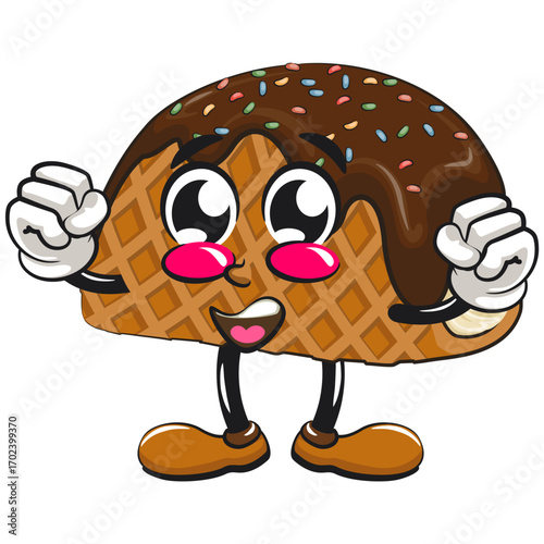 cute choco taco ice cream mascot character vector illustration be healthy and strong enough to become a champion, work of hand drawn