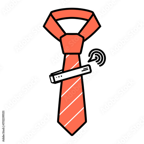 Orange Tie with a Smart Technology Device Attached, Representing Modern Business and Connectivity