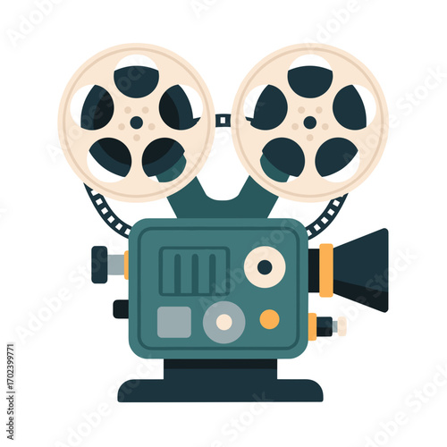 Vintage Film Projector Illustration with Reels and Detailed Components, a Classic Cinema Icon