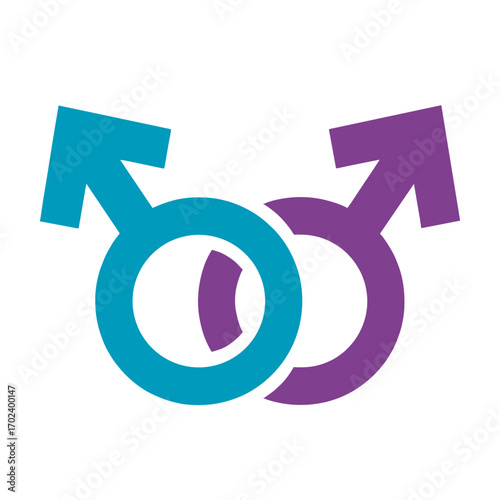 Interlocked Male Symbols in Blue and Purple Representing Gay Relationship and LGBTQ+ Community