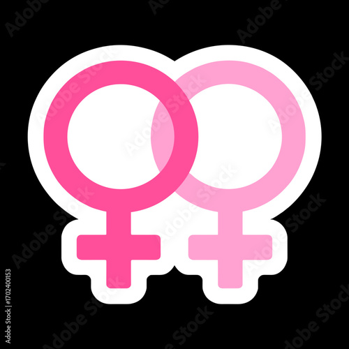 Two Interlocking Female Gender Symbols in Pink and White, Representing Lesbianism and Women's Issues