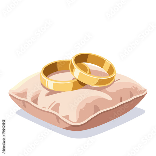 Elegant Wedding Rings on a Soft Pillow, Symbolizing Love and Commitment Illustration