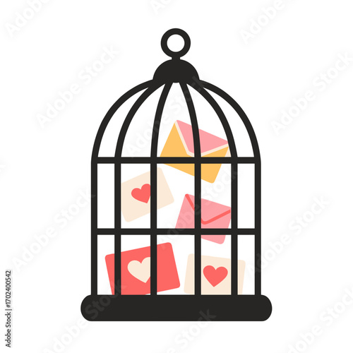 Love Letters Confined: A Heartfelt Message Trapped in a Birdcage Illustration