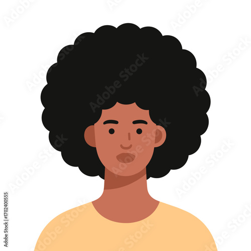 Portrait Illustration of a Woman with Afro Hairstyle on White Background, Vector Art