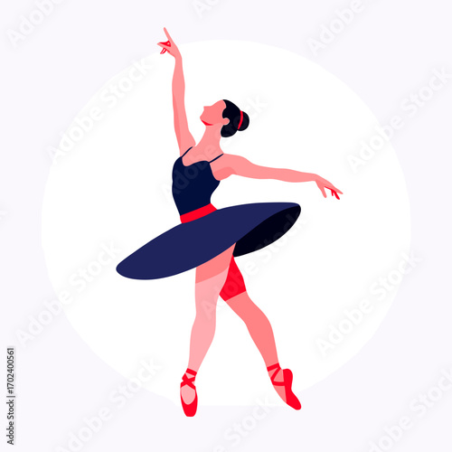 Elegant Ballerina in Blue Tutu Performing Ballet Dance Illustration with Graceful Pose