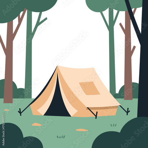 Camping Tent in a Forest Glade Illustration, Outdoor Adventure and Nature Escape