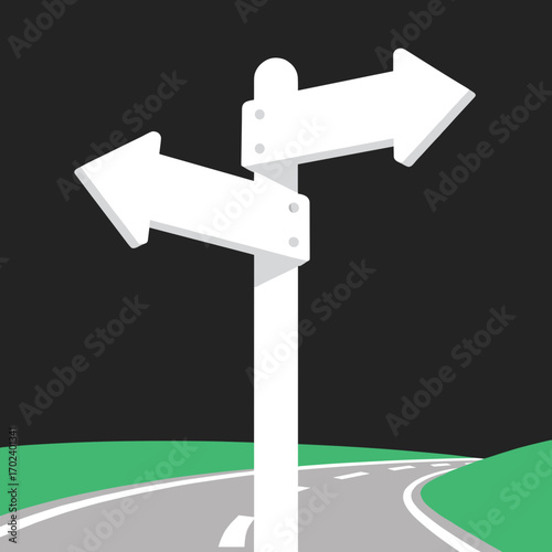 Directional Signpost with Arrows Pointing in Opposite Directions on a Road Illustration