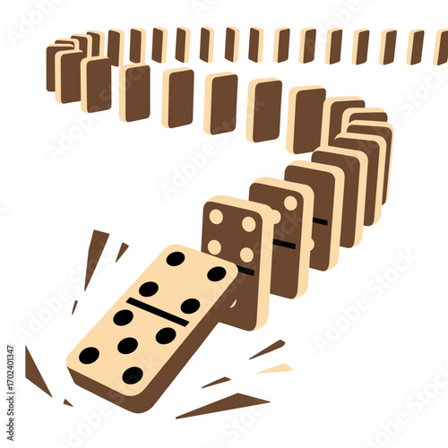 Domino Effect Illustration: A Chain Reaction of Falling Dominoes, Representing Consequences and Business Strategy
