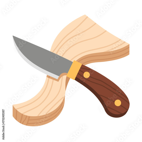 Crafting Knife with Wood Shavings, a Simple Illustration of Woodworking Tools and Materials