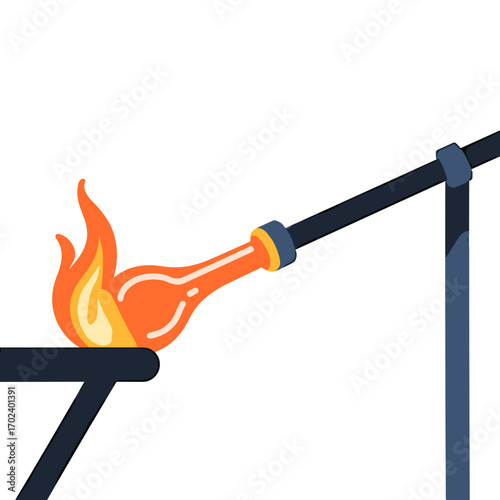 Glass Blowing Process Illustration with Molten Glass and Flame for Crafting and Art
