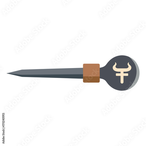 Stylized Illustration of a Dark Gray Awl with a Bull Symbol for Leatherworking and Crafting