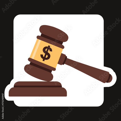 Cartoon Gavel with Dollar Sign Symbolizing Auction, Legal Matters, and Financial Decisions Illustration