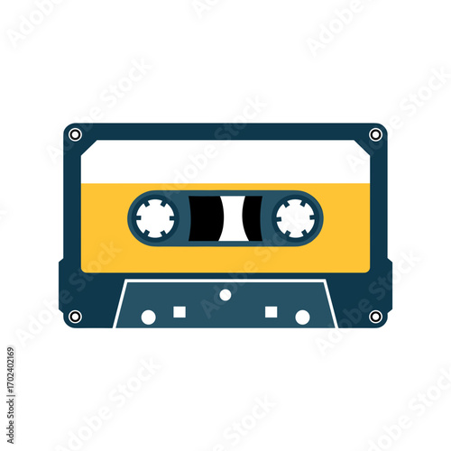 Retro Cassette Tape Illustration with Yellow and Black Details on White Background