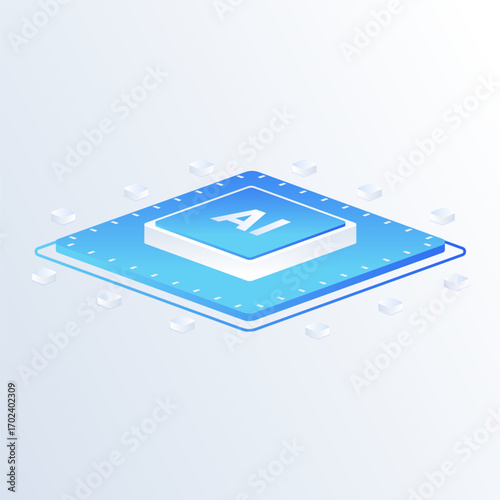 Artificial intelligence microchip isometric vector illustration. computer electronics and AI systems.
