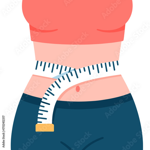 Illustration of a Woman's Waist with a Measuring Tape, Representing Weight Loss and Fitness
