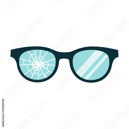 Broken Glasses with Shattered Lens Flat Vector Illustration, Symbolizing Vision Problems and Accidents