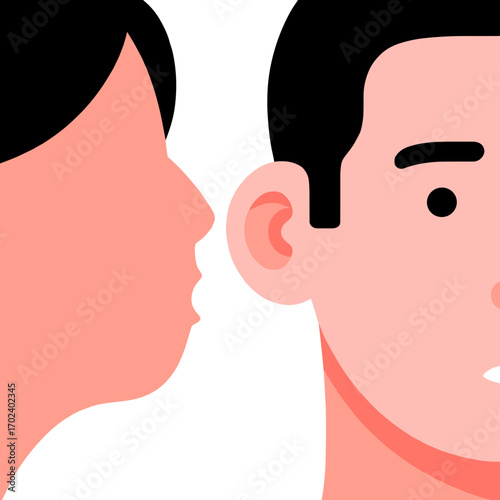 Illustration of a Person Whispering a Secret into Another Person's Ear with a Concerned Expression