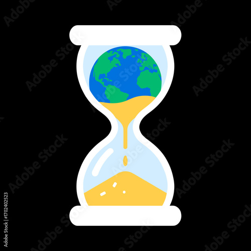 Hourglass with Earth Globe and Sand Flowing, Time Running Out for the Planet Illustration