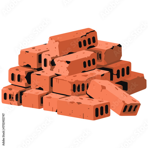 Pile of Red Bricks Construction Material with Holes Illustration, Building Blocks for Architecture and Engineering Projects