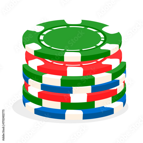 Stack of Colorful Casino Chips Illustration for Gambling and Games of Chance