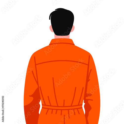 Back View of a Person in an Orange Jumpsuit with Black Hair Illustration