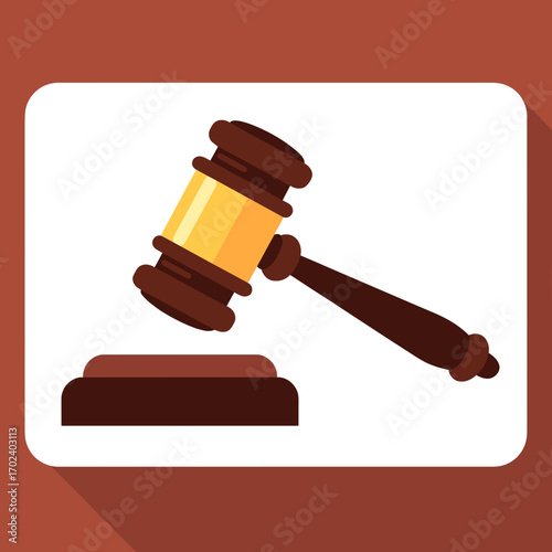 Illustration of a Wooden Gavel and Sound Block Depicting Law and Justice in a Flat Design Style