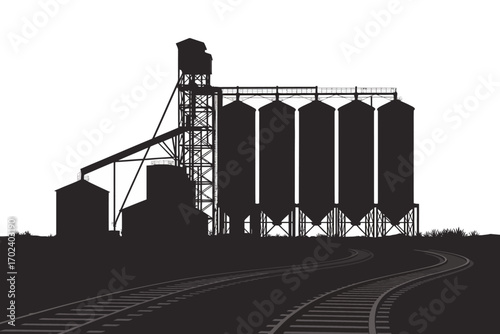 Industrial Grain Silos Silhouette Rural Landscape and Agricultural Infrastructure