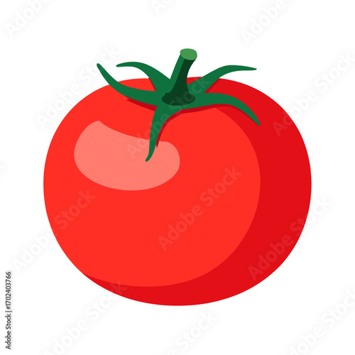 Vibrant Red Tomato with Green Stem, Fresh and Juicy, Vector Illustration for Healthy Eating