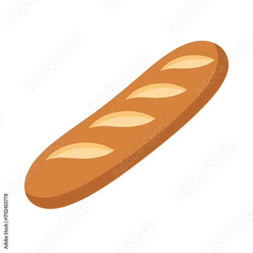 Illustration of a Delicious Golden Brown Baguette Bread Loaf on a White Background