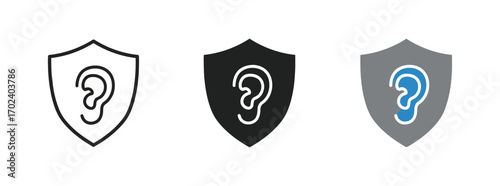 Vector art of ear protection shield icon set, representing hearing safety and sound defense