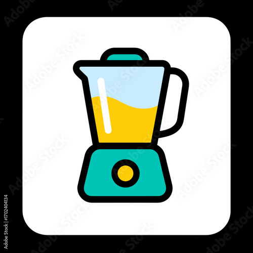 Stylized Vector Illustration of a Turquoise Blender with Yellow Liquid on a White Background