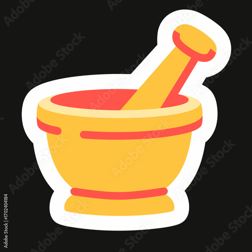Mortar and Pestle Illustration in Flat Design Style for Pharmacy and Herbal Medicine