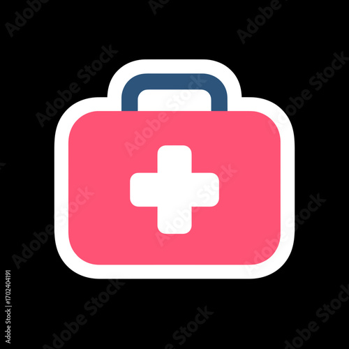 First Aid Kit Icon with White Cross on Pink Bag, Healthcare and Medical Assistance Illustration