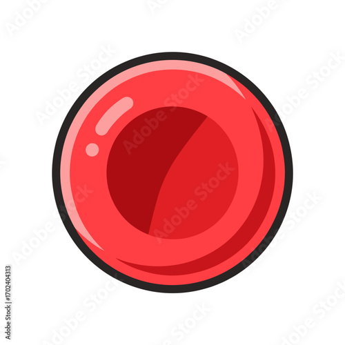 Cartoon Red Blood Cell Illustration with Black Outline on White Background, Medical Concept