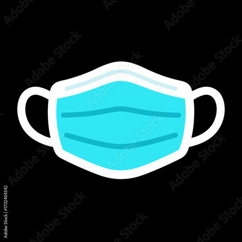 Illustration of a Blue Surgical Mask with White Border on a Black Background, Protecting from Covid-19