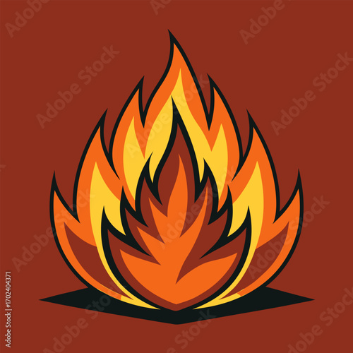 Vibrant orange and yellow fire flame icon with a black background