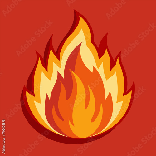 Vibrant orange and yellow fire flame icon with a black background