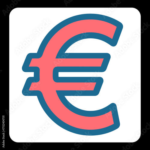 Euro Currency Symbol Icon in Red and Blue on White Background, Financial Graphic Element