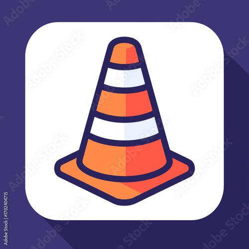 Vibrant Orange and White Striped Traffic Cone Vector Illustration for Road Safety and Construction