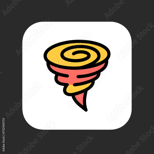 Cartoon Tornado Illustration with Yellow and Red Swirls on White Rounded Square Background