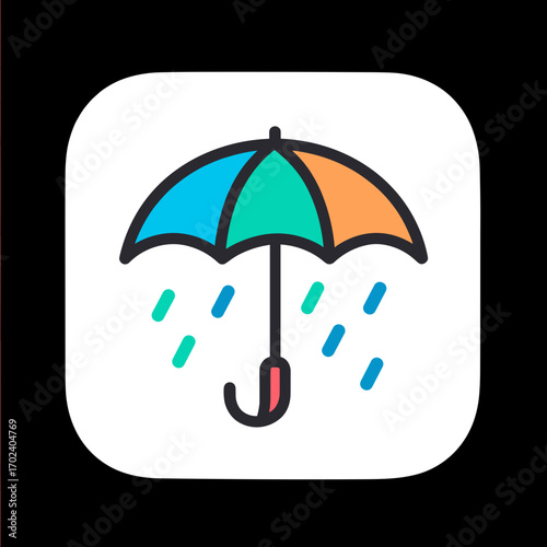 Colorful Umbrella with Raindrops Icon Illustration for Weather App or Design Element