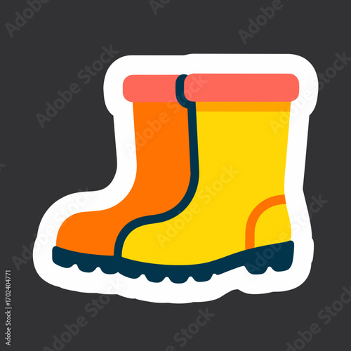 Colorful Cartoon Illustration of Yellow and Orange Rain Boots for Kids, Perfect for Rainy Weather