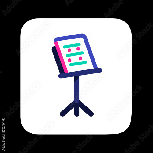 Stylized Music Stand with Sheet Music Icon, Flat Design for Musical Applications and Learning Resources