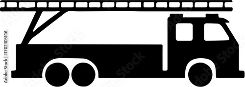 vector illustration Fire Truck with Ladder Icon, isolated on white