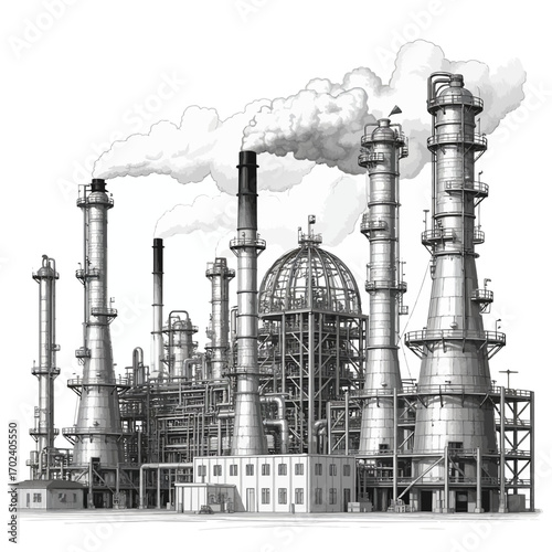 Industrial Plant Illustration Chemical Production and Manufacturing Processes